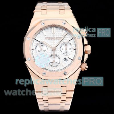 HBF New Replica Audemars Piguet 50th Anniversary Royal Oak Rose Gold Case White Dial Men's Watch 